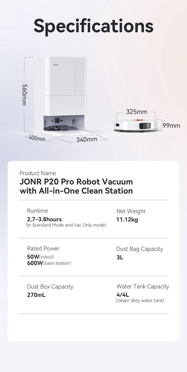 JONR Robotstofzuiger Pro Wit met Laad- en Leegstation