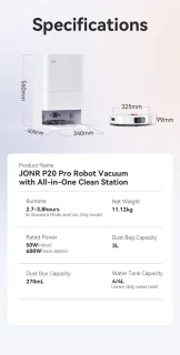 JONR Robotstofzuiger Pro Wit met Laad- en Leegstation
