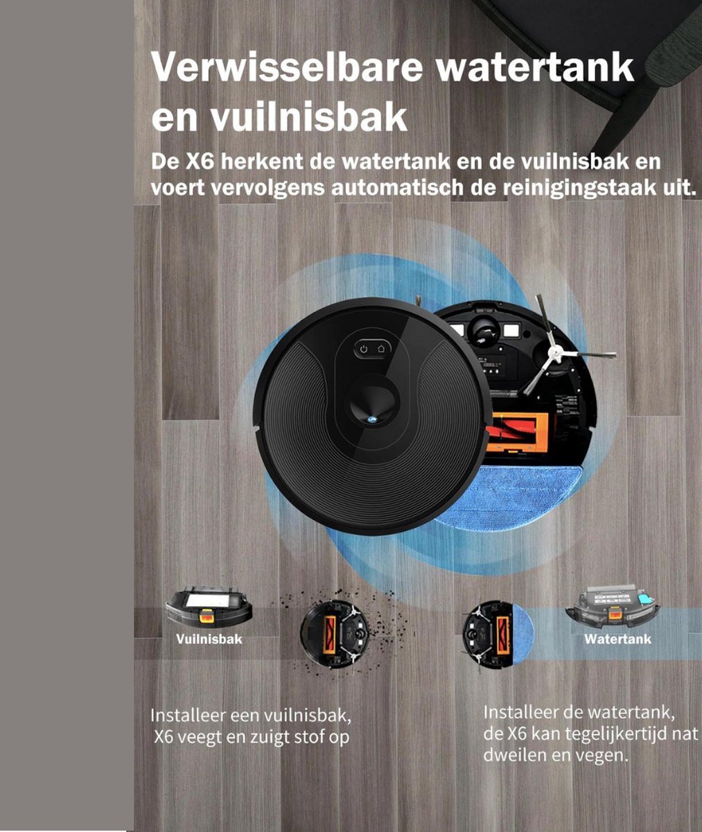 Majesticmania Robotstofzuiger met Dweilfunctie Zwart