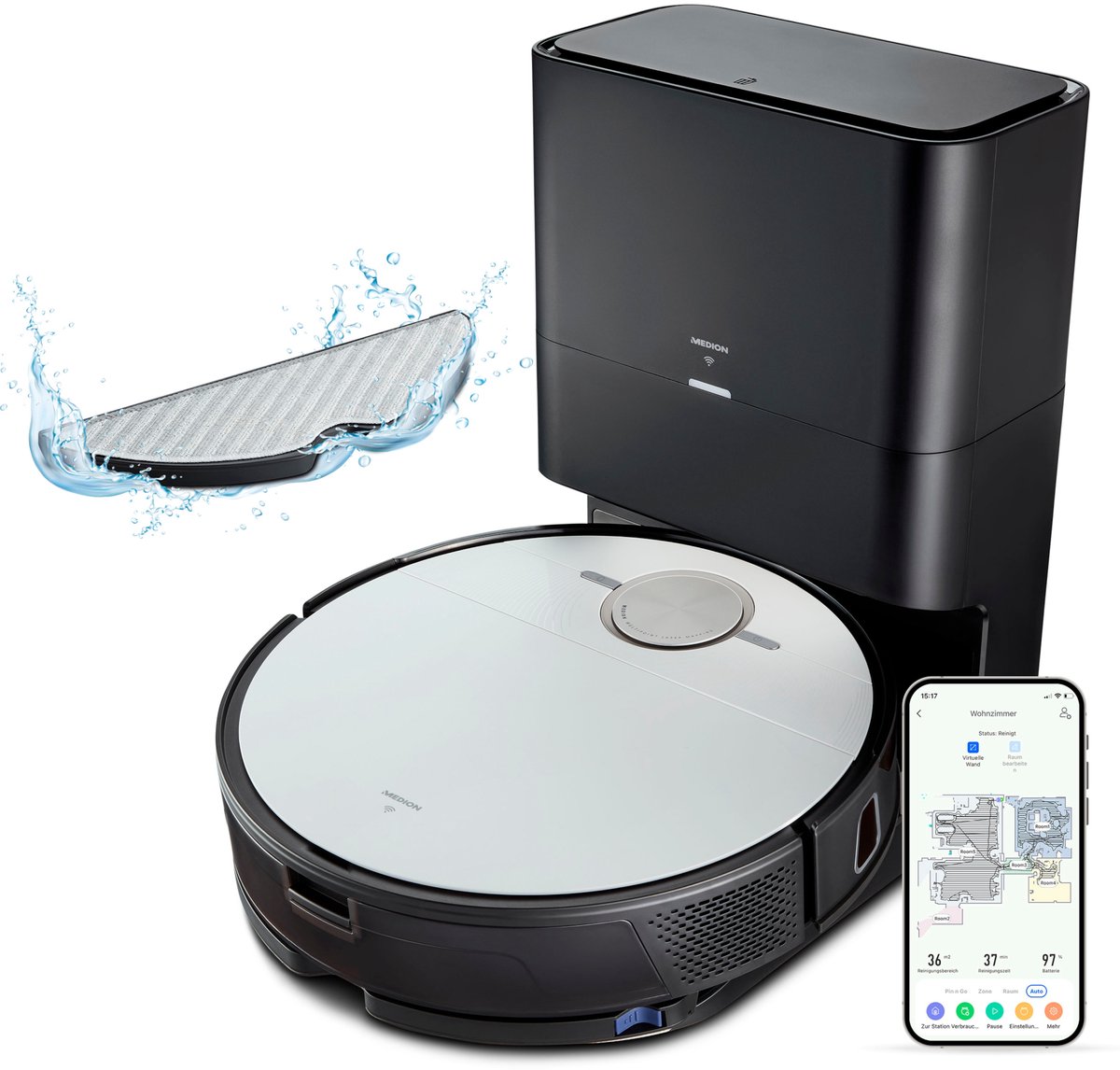 MEDION Robotstofzuiger X50 SW met zuigstation en veegfunctie