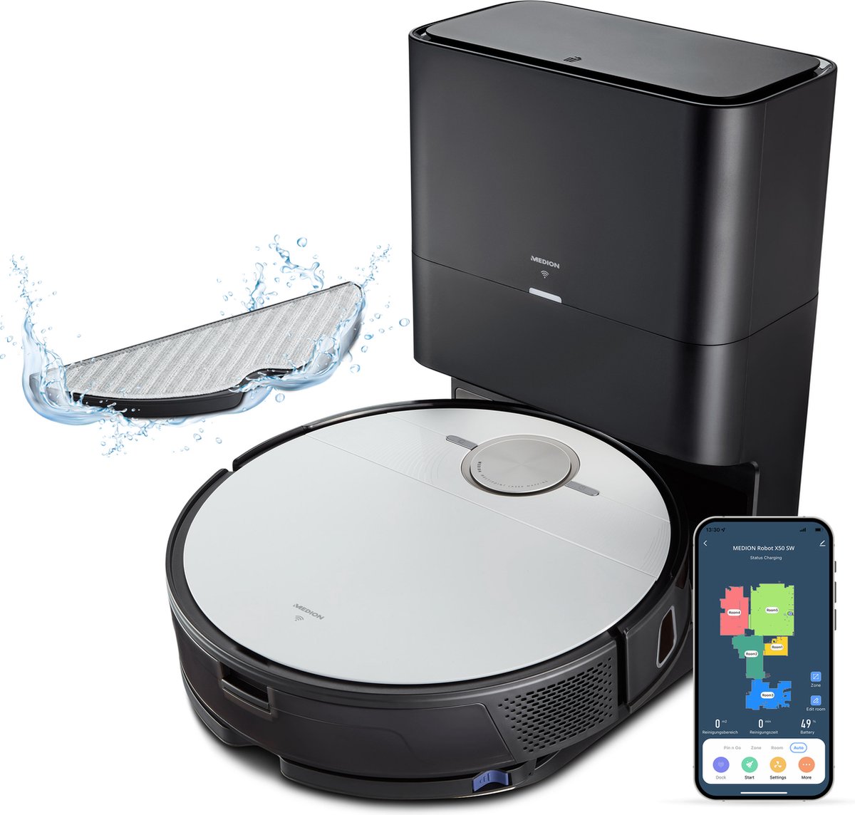 MEDION Robotstofzuiger X50 SW met zuigstation en veegfunctie
