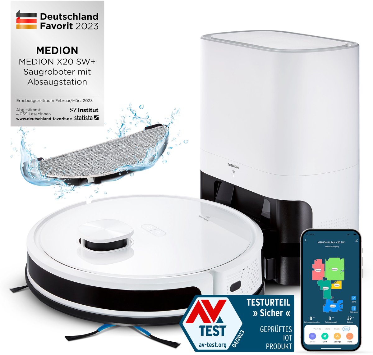 MEDION X20 SW+ robotstofzuiger met zuigstation en dweilfunctie