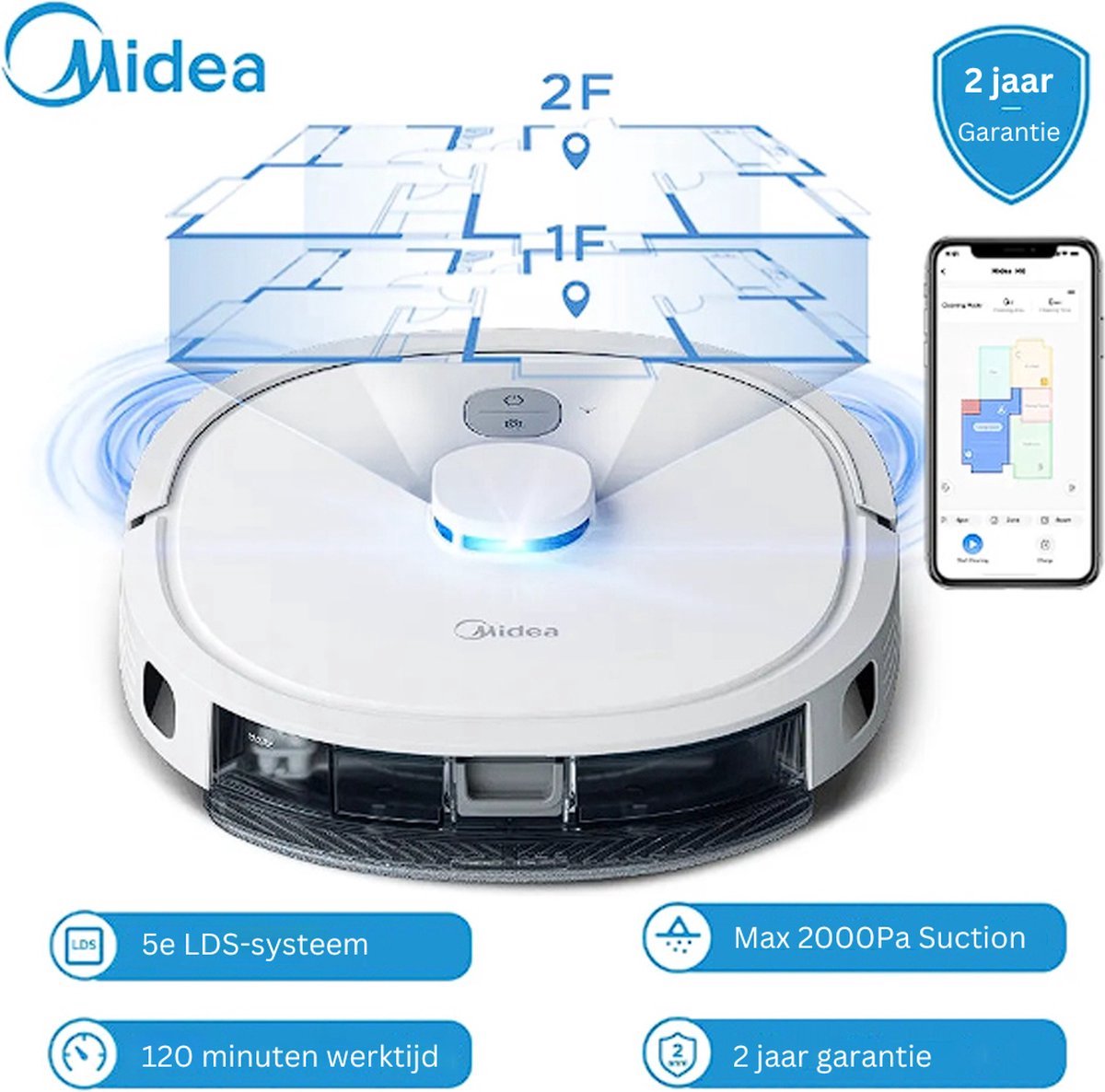 Midea M6 robotstofzuiger wit 0,6L zakloos