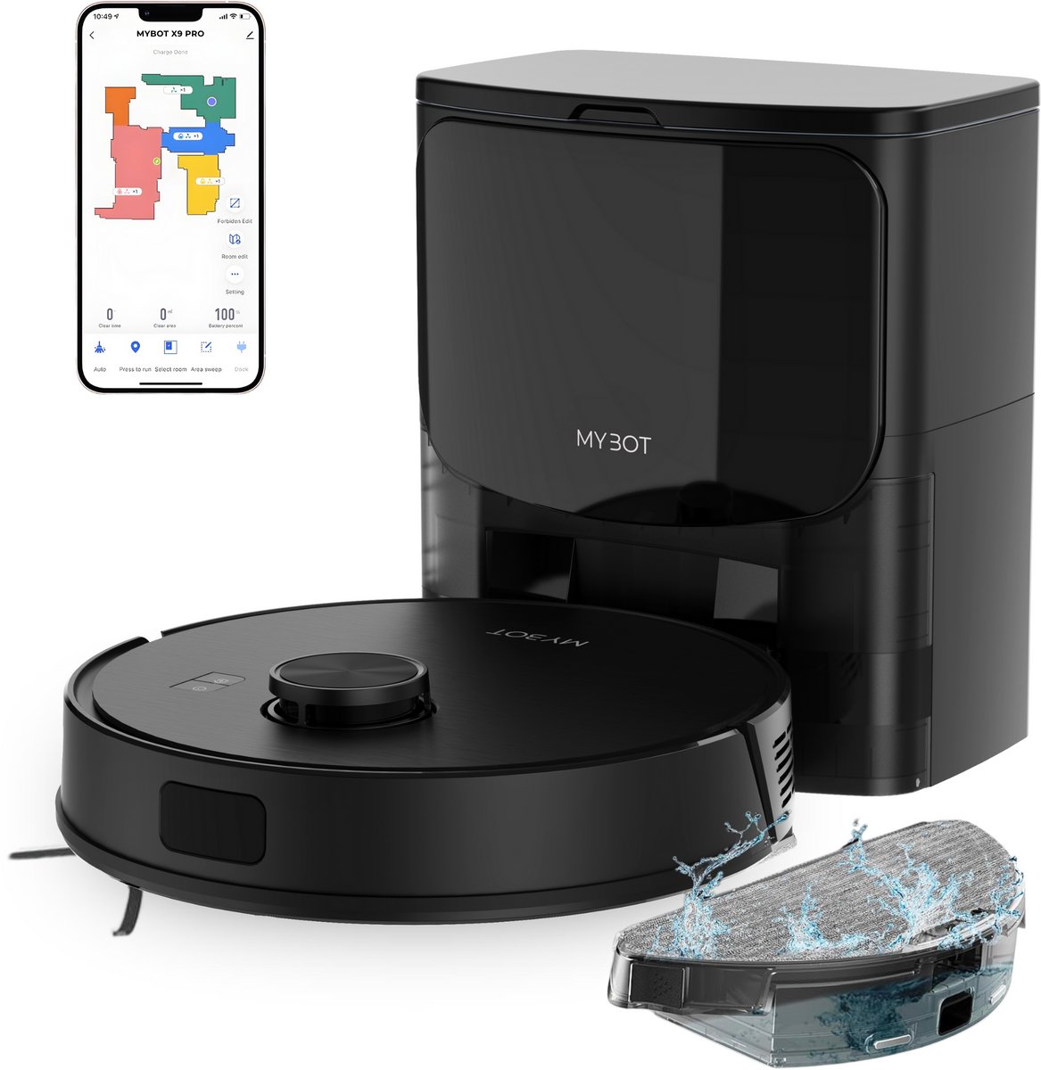 MYBOT X9 PRO Robotstofzuiger Met Dweilfunctie En Leegstation