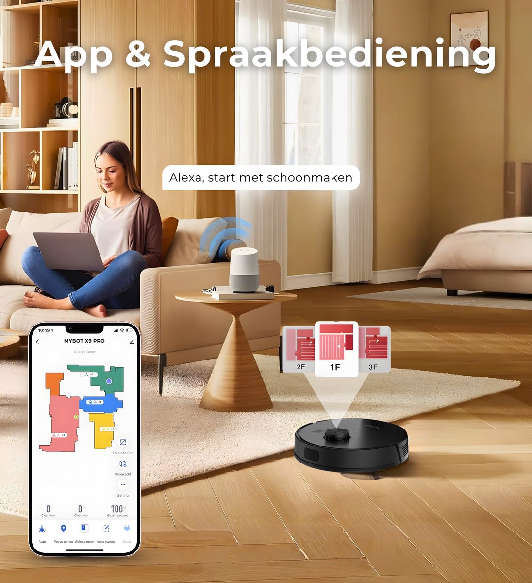 MYBOT X9 PRO Robotstofzuiger Met Dweilfunctie En Leegstation