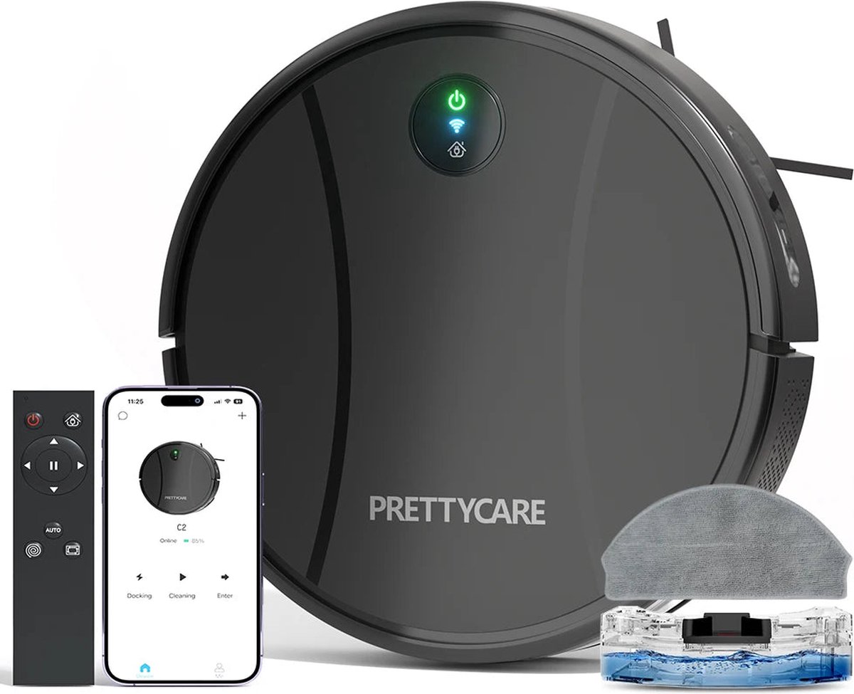 PrettyCare Robotstofzuiger met Vloermop Zwart