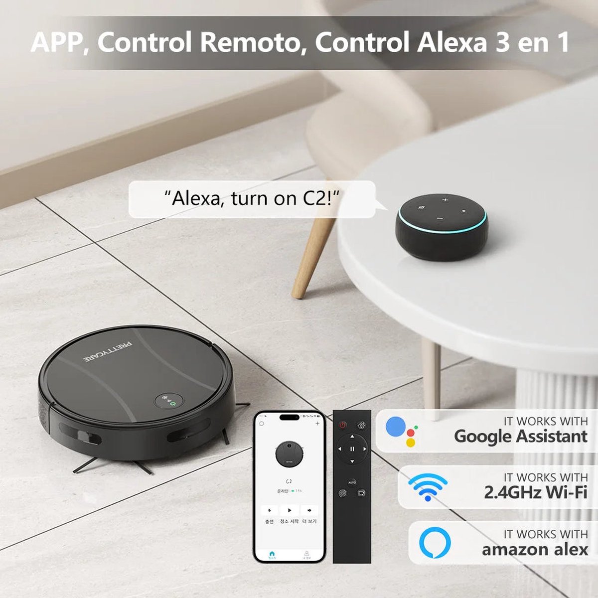 PrettyCare Robotstofzuiger met Vloermop Zwart