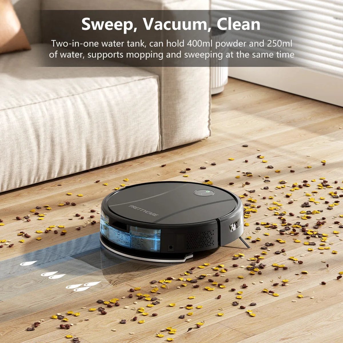 PrettyCare Robotstofzuiger met Vloermop Zwart