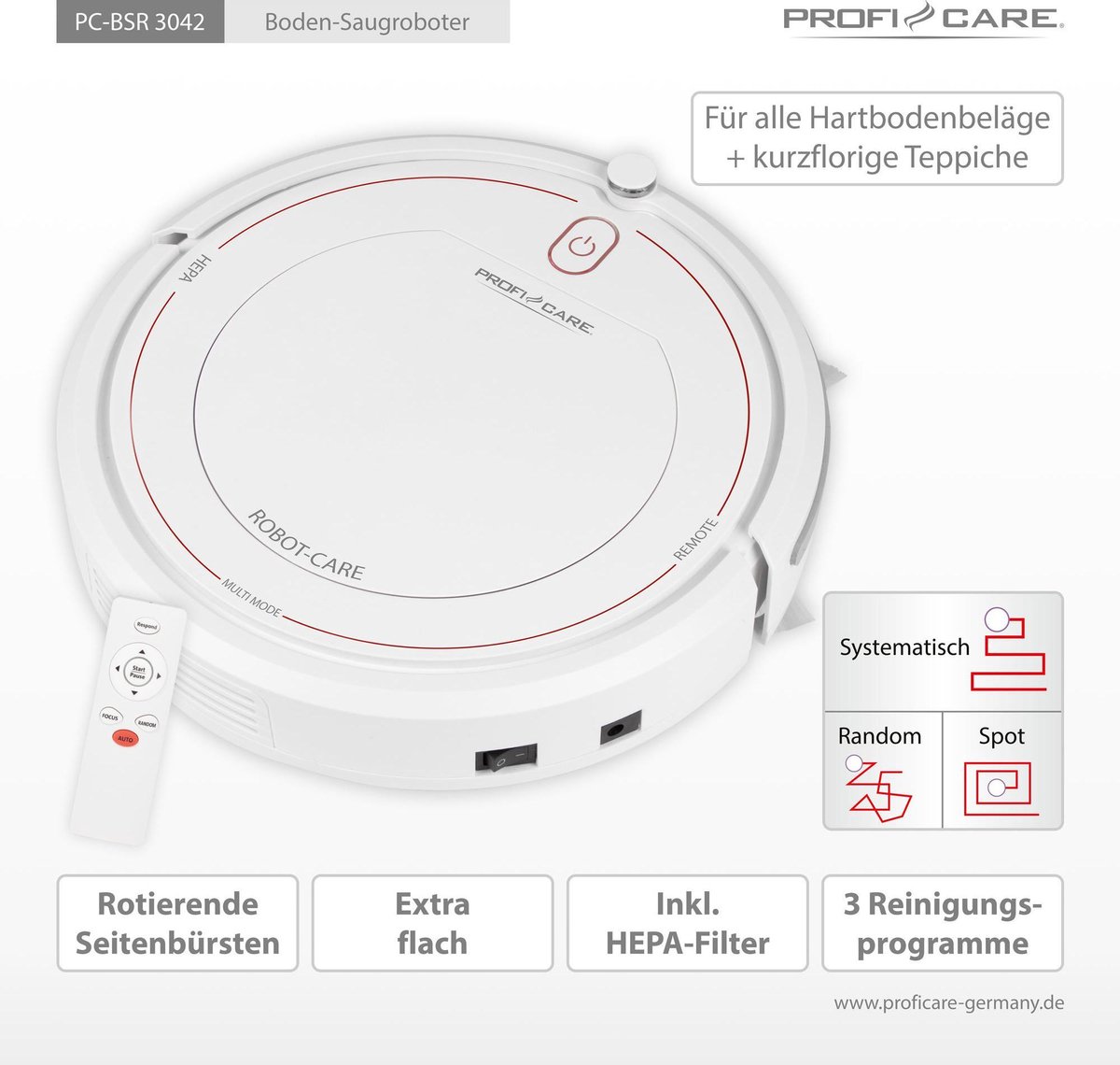 ProfiCare BSR 3042 Robotstofzuiger Wit