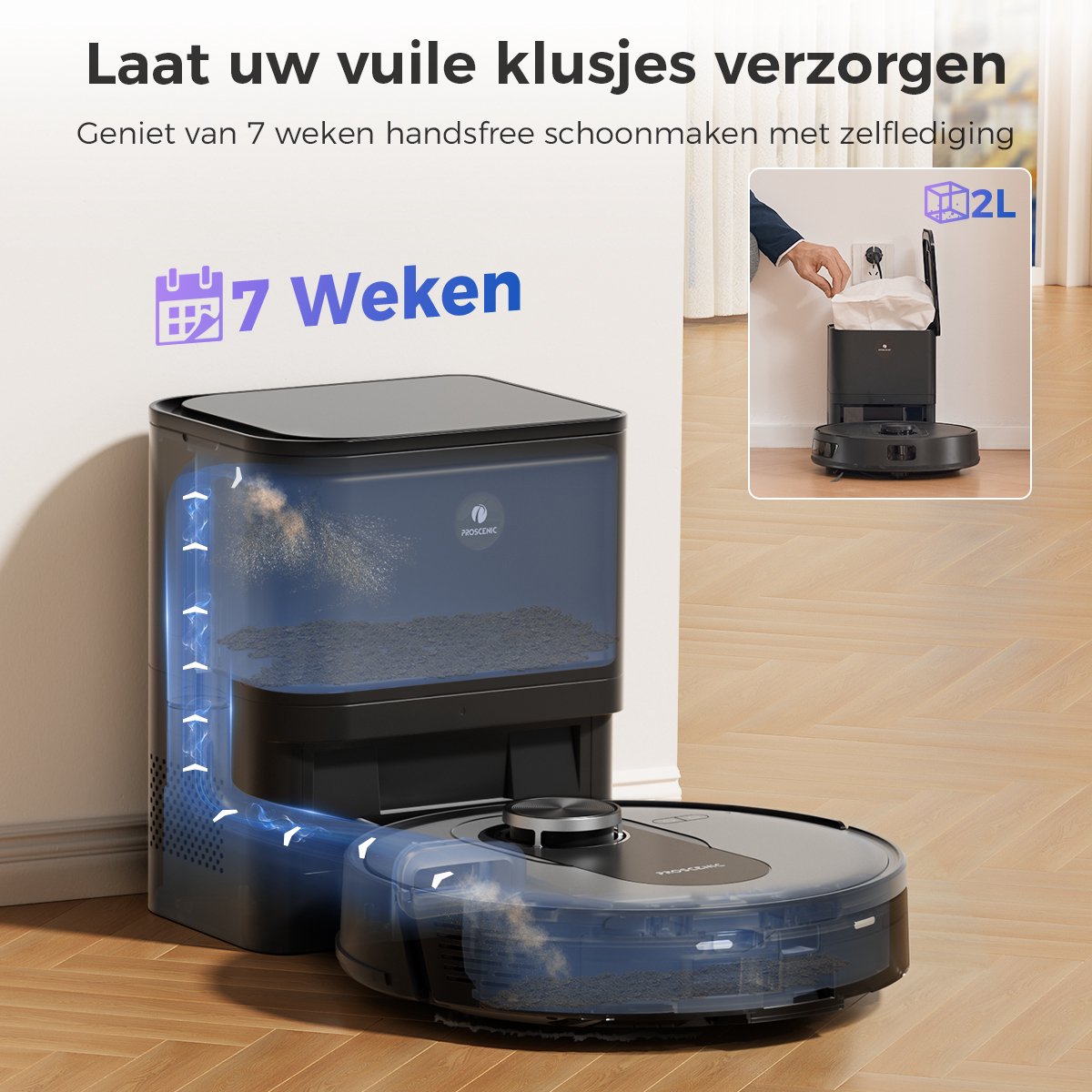 Proscenic Q8 Max Robotstofzuiger met Dweilfunctie en Reinigingsstation