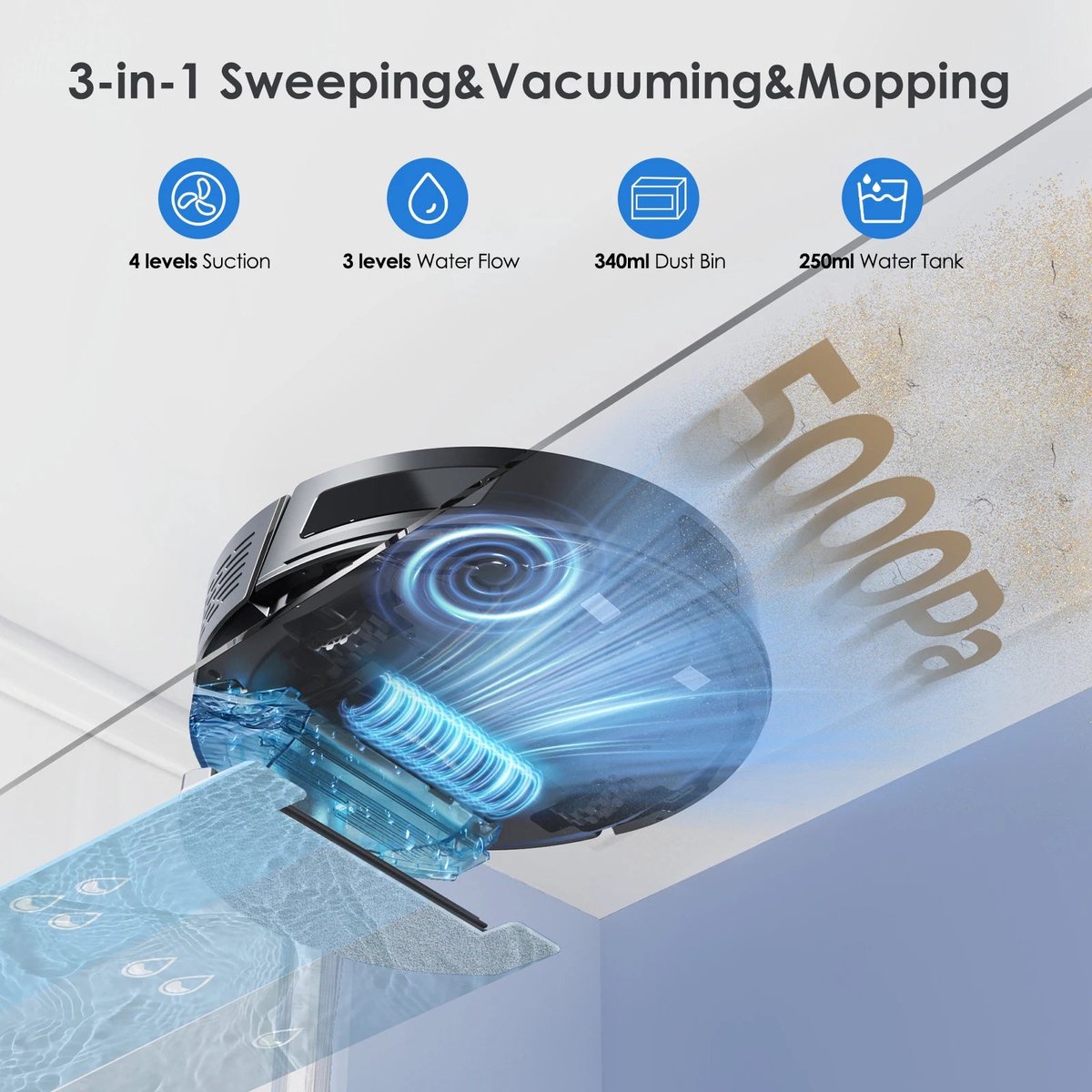 Robotstofzuiger 3-in-1 Zwart