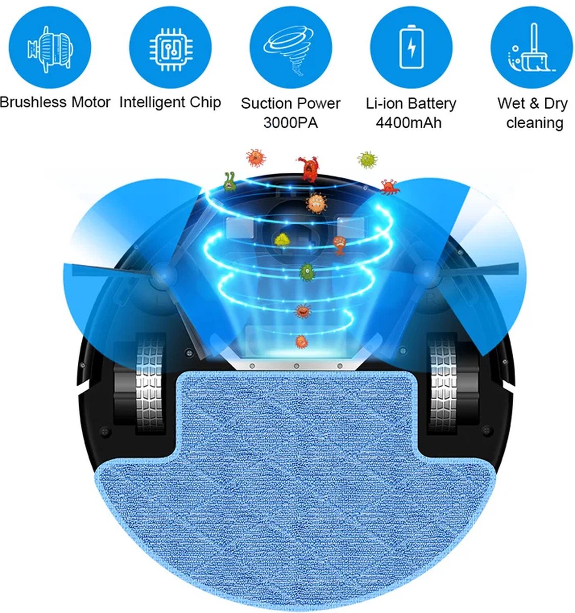 Robotstofzuiger 4000Pa met dweilfunctie - Slimme navigatie - Compatible met Alexa & Google Home