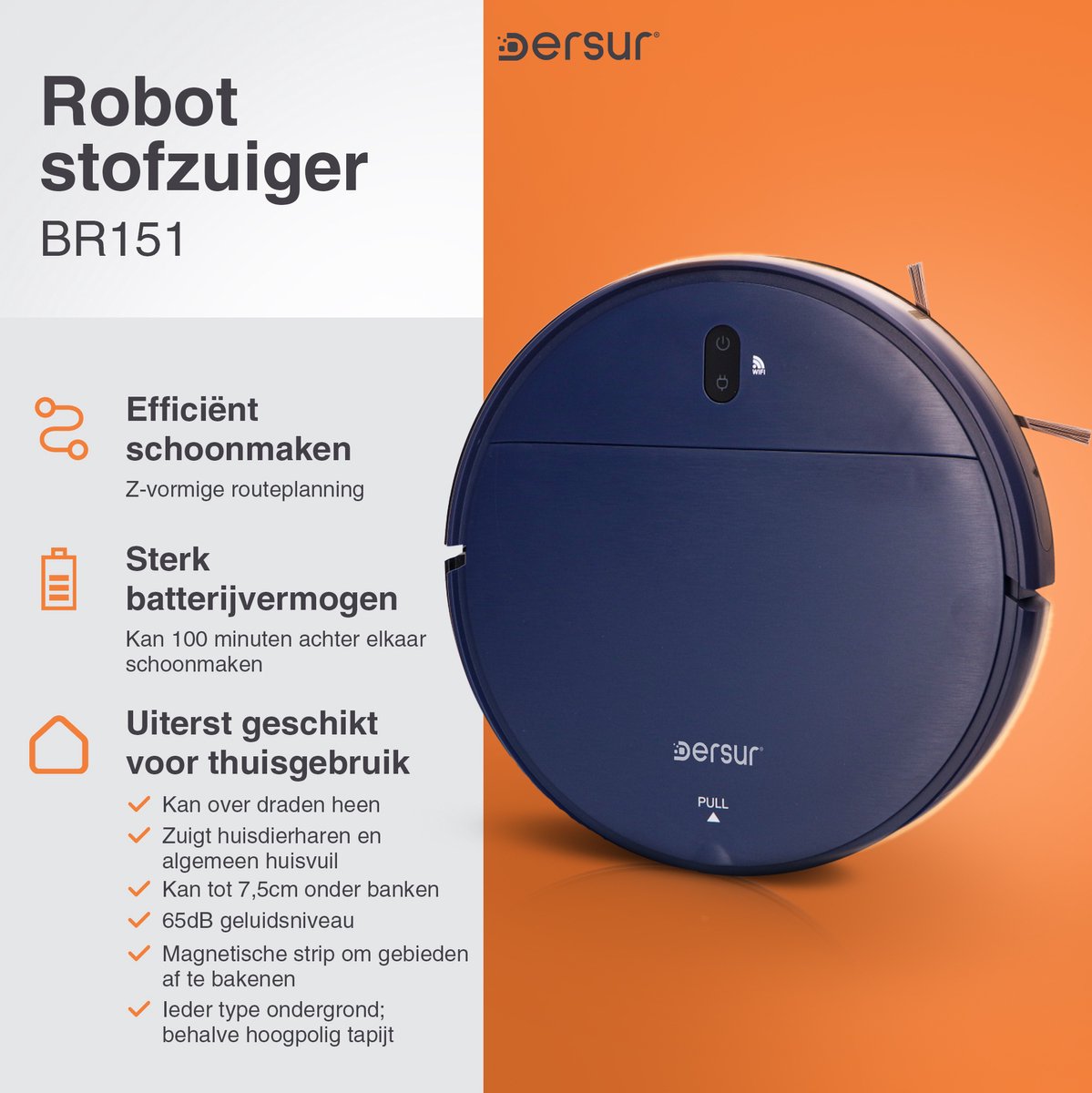 Robotstofzuiger Blauw met Dweilfunctie en Laadstation