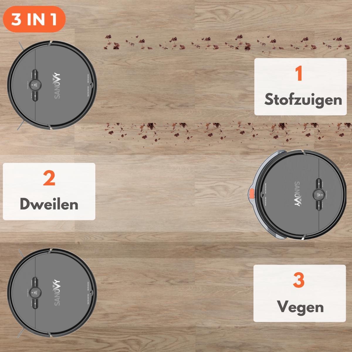 Sanovy 3-in-1 Robotstofzuiger met dweilfunctie