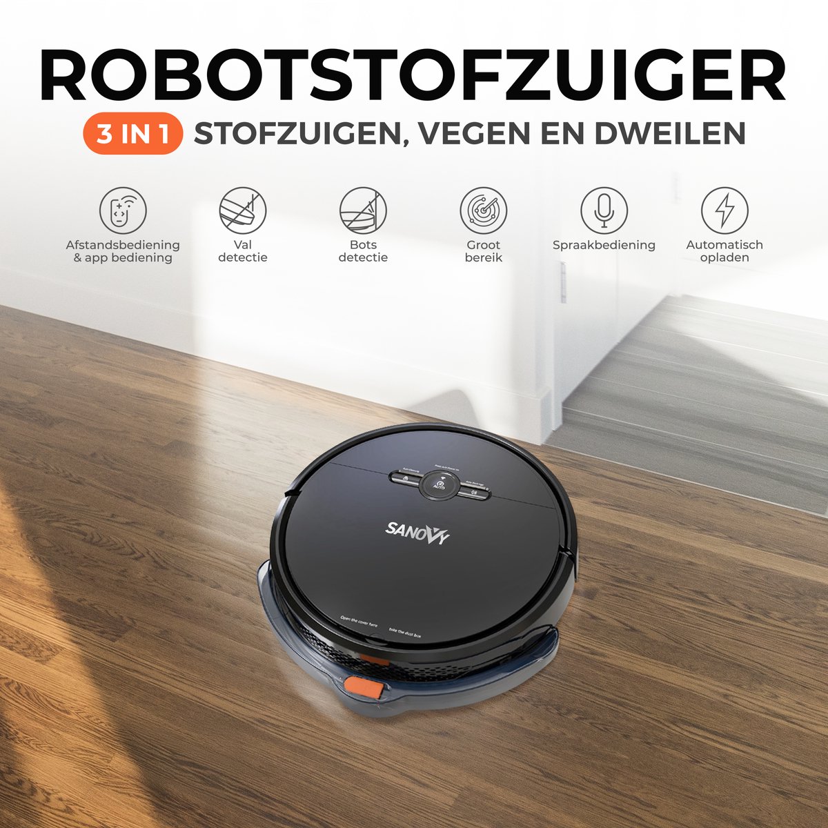 Sanovy 3-in-1 Robotstofzuiger met dweilfunctie