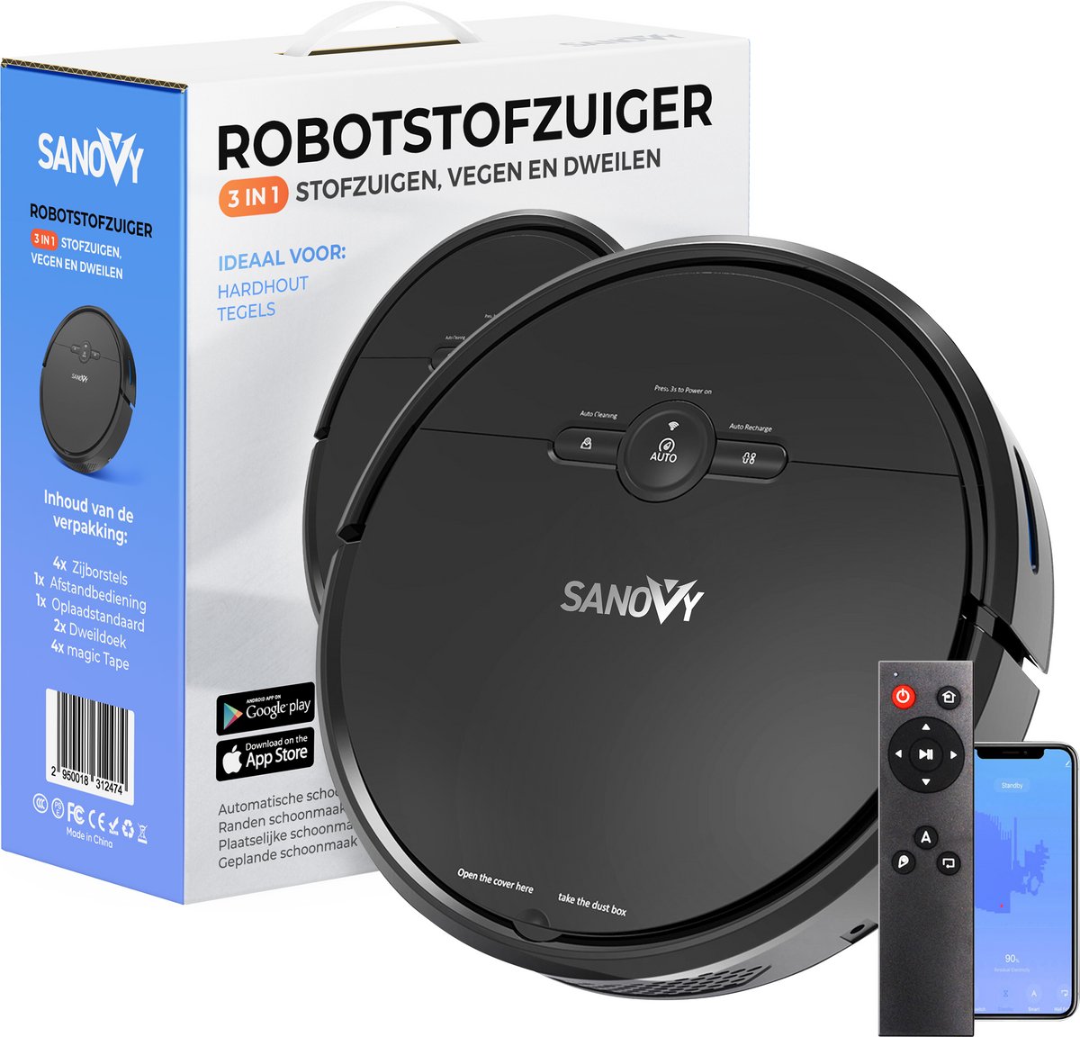 Sanovy 3-in-1 Robotstofzuiger met dweilfunctie