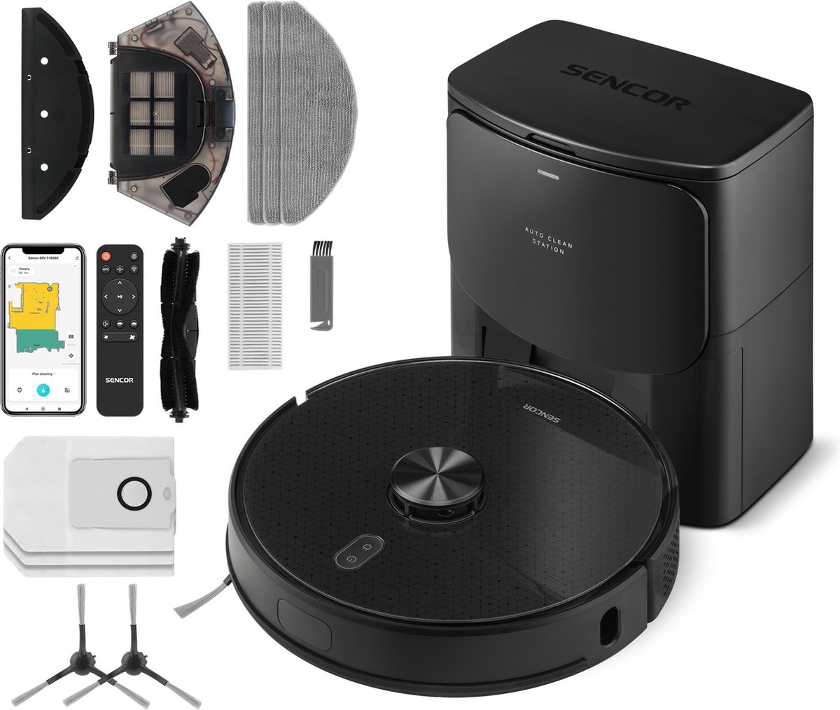 Sencor SRV 9185BK Robotstofzuiger met leegstation en dweilfunctie