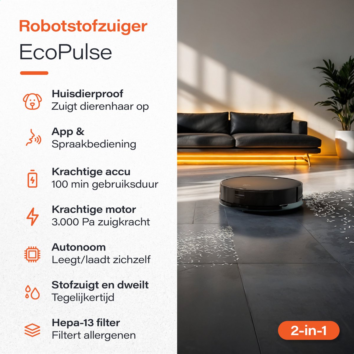 Skoov Ecopulse Robotstofzuiger met Dweilfunctie en Laadstation