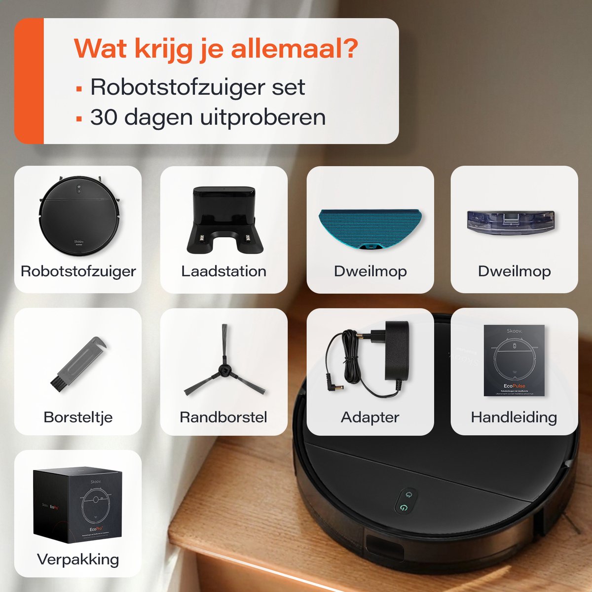 Skoov Ecopulse Robotstofzuiger met Dweilfunctie en Laadstation