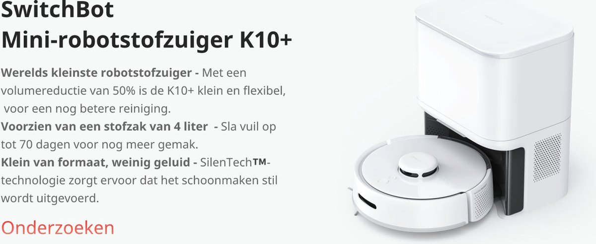 SwitchBot K10+ Zakloze Stofzuiger Zwart Wit