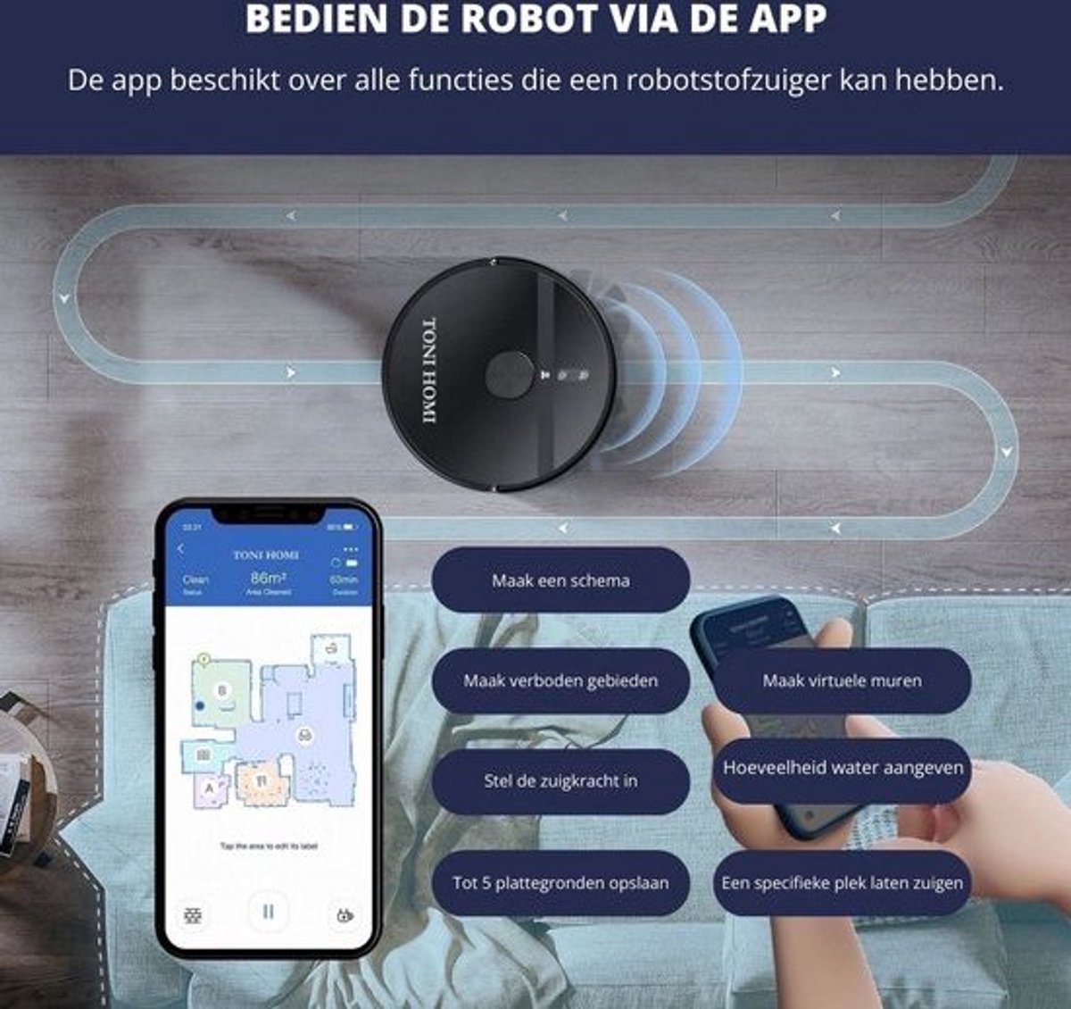 TONIHOMI Robotstofzuiger en Steelstofzuiger Combi