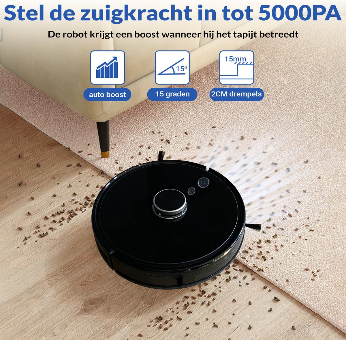 TONIHOMI V8pro Robotstofzuiger met Dweilfunctie Zwart