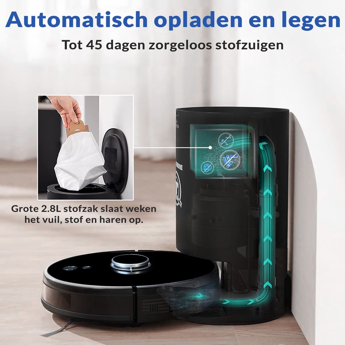 TONIHOMI V8pro Robotstofzuiger met Dweilfunctie Zwart