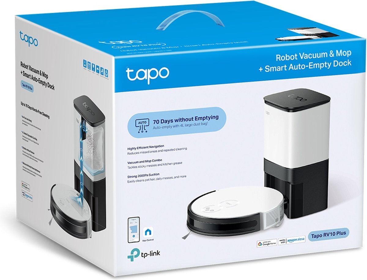 TP-Link Tapo RV10 Plus Robotstofzuiger met Dweil en Leegstation