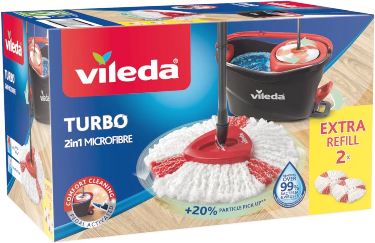 Turbo Mop Telescopische Steel met Pedaalemmer