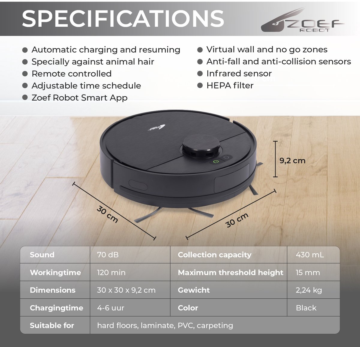 Zoef Robot Bep 4.0 Robotstofzuiger met Laadstation