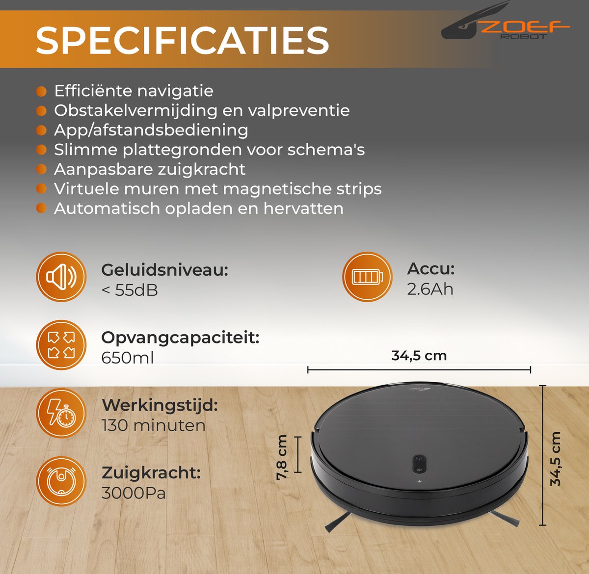 Zoef Robot Jannie 4.0 Robotstofzuiger met Laadstation