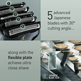 5-Blad Elektrisch Scheerapparaat voor Mannen - Wet & Dry, Responsieve Baardsensor, Multi-Flex Hoofd - Automatische Reiniging en Oplaadstandaard