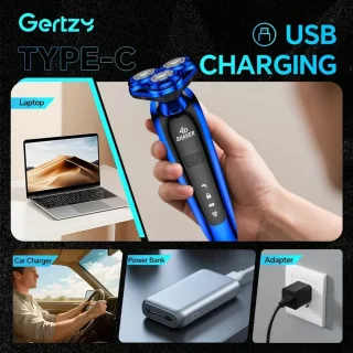 3koppen Gertzy Scheerapparaat - Usb Oplaadbare 4d Body Shaver + Baardtrimmer - Voor een complete en perfecte Lichaamshaar verzorging - Unisex - Kleur: Blauw