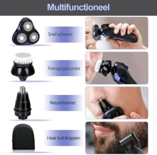 Scheerapparaat - Elektrisch 5-in-1 Scheerapparaat voor Mannen - Roterend Nat en Droog Scheren met Pop-up Baardtrimmer, Gezichtsschoner, Neustrimmer, 99 Minuten Looptijd, LED Display, IPX7 Waterdicht, USB Opladen, Reisslot