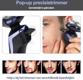 Scheerapparaat - Elektrisch 5-in-1 Scheerapparaat voor Mannen - Roterend Nat en Droog Scheren met Pop-up Baardtrimmer, Gezichtsschoner, Neustrimmer, 99 Minuten Looptijd, LED Display, IPX7 Waterdicht, USB Opladen, Reisslot