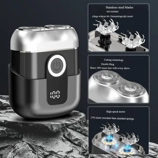 Scheerapparaat - Elektrisch scheerapparaat - Mini elektrisch scheerapparaat - Draaibaar 2-kops mes - Met led-display - Wasbaar - Waterdicht - Stil - Draagbaar - Geschikt voor gezicht - armen - benen en oksels