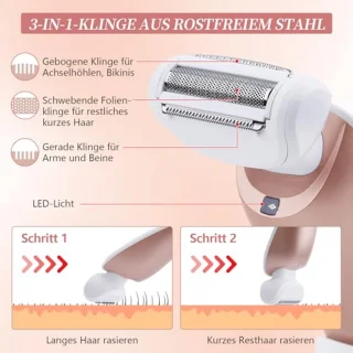 3-in-1 Elektrisch Scheerapparaat voor Dames - Scheerapparaat voor Gezicht, Wenkbrauw, Neus, Benen, Onderarm, Bikini en Oksel met LED-lamp