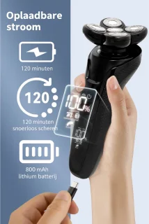 Elektrisch Scheerapparaat Mannen - Elektrisch Tondeuse voor Mannen – Tondeuse Hoofdhaar - Scheerapparaat - Baard - Scheren - Nat en Droog Shaver - Baardtrimmer - Zwart