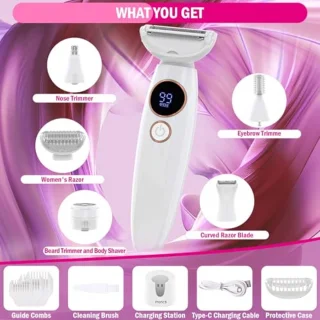 5-in-1 elektrisch damesrasoir - Pijnloos nat/droog scheren voor bikinilijn, oksels en benen - IPX7 waterproof