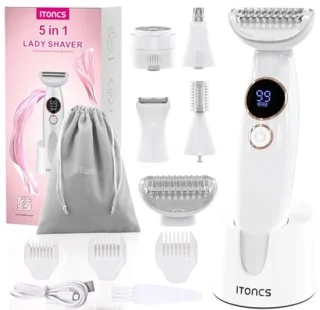 5-in-1 elektrisch damesrasoir - Pijnloos nat/droog scheren voor bikinilijn, oksels en benen - IPX7 waterproof