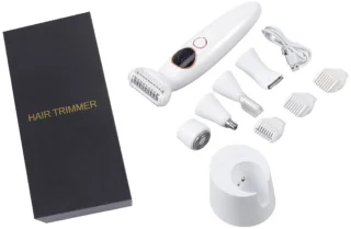 5-in-1 intieme trimmer voor dames met USB-oplaadstation, elektrisch scheerapparaat voor gezicht, armen, benen, oksels en bikinilijn, waterdicht elektrisch scheerapparaat voor dames