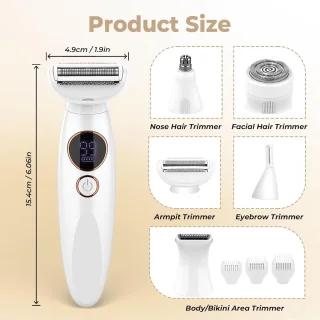 5-in-1 intieme trimmer voor dames met USB-oplaadstation, elektrisch scheerapparaat voor gezicht, armen, benen, oksels en bikinilijn, waterdicht elektrisch scheerapparaat voor dames