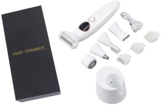 5-in-1 intieme trimmer voor dames met USB-oplaadstation, elektrisch scheerapparaat voor gezicht, armen, benen, oksels en bikinilijn, waterdicht elektrisch scheerapparaat voor dames