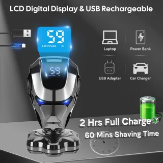 Innovatief 6-in-1 Hoofdscheerapparaat voor Mannen - Elektrisch Roterend Scheerapparaat met LED-display en Wasserdicht Ontwerp