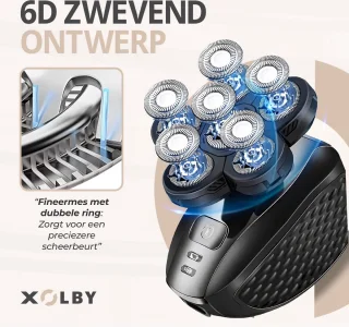 Xolby® 5 in-1 Multifunctionele 6D Scheerapparaat, Mannen + Extra Scheerkop - Gezicht en Hoofd Trimmer - Skull Shaver - Nat & Droog Shaver - Face en Head Shaver – Hoofd Kaal