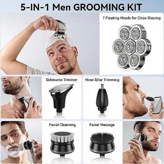 Oplaadbaar Roterend Scheerapparaat voor Mannen - 5-in-1 Verzorgingsset, IPX7 Waterdicht, Nat/Droog Scheerapparaat