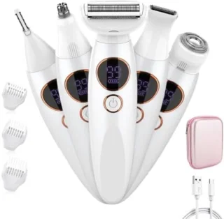 Elektrisch scheerapparaat voor dames 5-in-1 intiem scheerapparaat oplaadbaar USB nat en droog lichaamstrimmer gezicht ontharen pijnloos