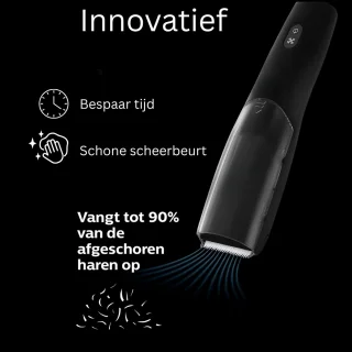 Nuvado Vacuüm Tondeuse Hoofdhaar- Zwart- Trimmer- sterke motor - Ingebouwde afzuiging voor snor - Baard - Gezichtshaar- Precisie -Trimmer- Waterdicht - Lange batterij duur - Schoonmaken onder de douche