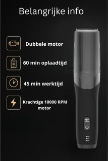 Nuvado Vacuüm Tondeuse Hoofdhaar- Zwart- Trimmer- sterke motor - Ingebouwde afzuiging voor snor - Baard - Gezichtshaar- Precisie -Trimmer- Waterdicht - Lange batterij duur - Schoonmaken onder de douche