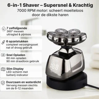 Carewat Glad Pro - Scheerapparaat Mannen - Elektrisch 6-in-1 - Hoofd & Gezicht - Nat & Droog - Trimmer & Tondeuse - Draadloos Opladen